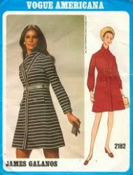 2182 VOGUE J  GALANOS 1969 EMPIRE A-LINE COAT DRESS, SCARF PATTERN 16 38"